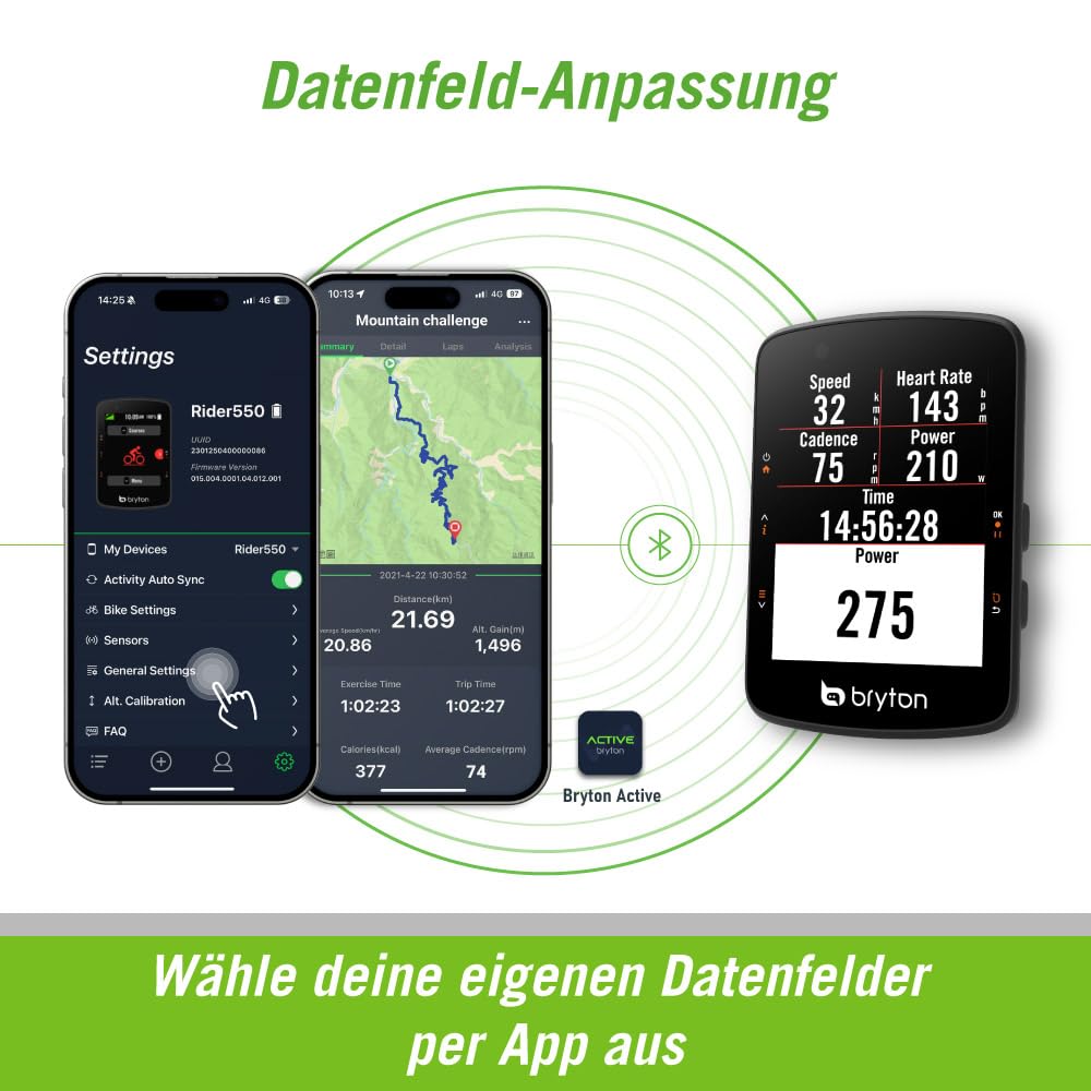 Bryton Rider 550 GPS bike computer sensor bundle with 37 hours battery life, 2.8-inch color display, and bike navigation.
