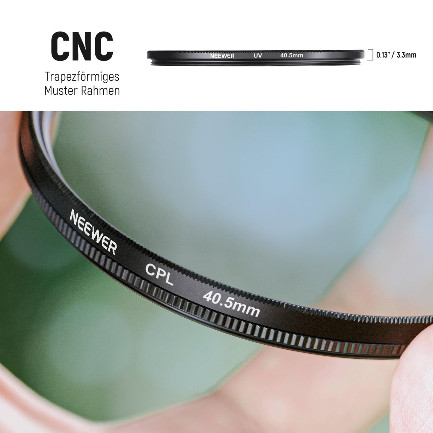 NEEWER lens filter set 40.5 mm UV CPL and ND filters (ND2, ND4, ND8) FLD filter, tulip-shaped aperture, collapsible rubber aperture, filter bag, seat belt and cleaning cloth - NW