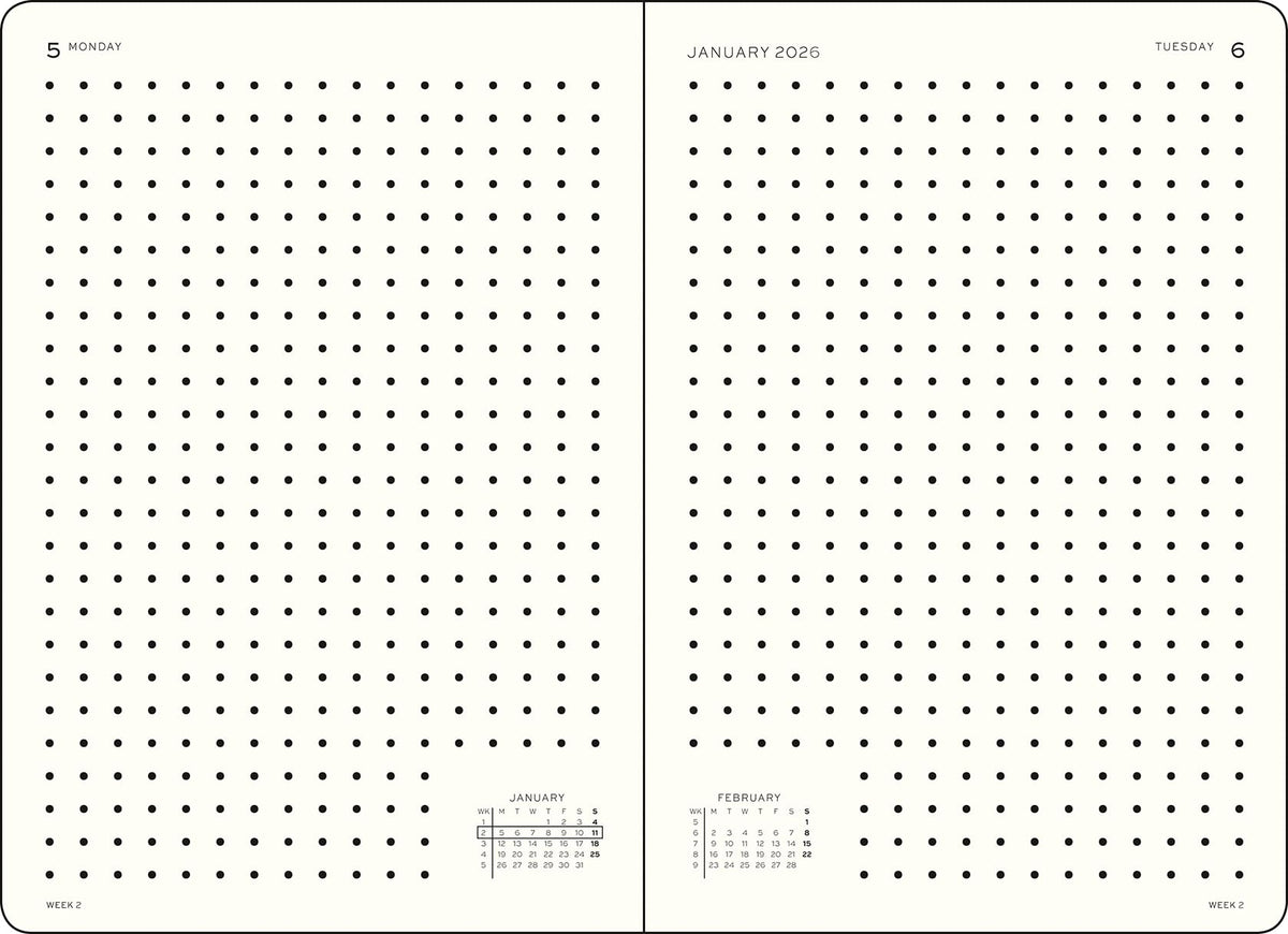 LEUCHTTURM1917 372479 Weekly Calendar & Notebook Medium (A5) 2026, 12 Months, Ink, German