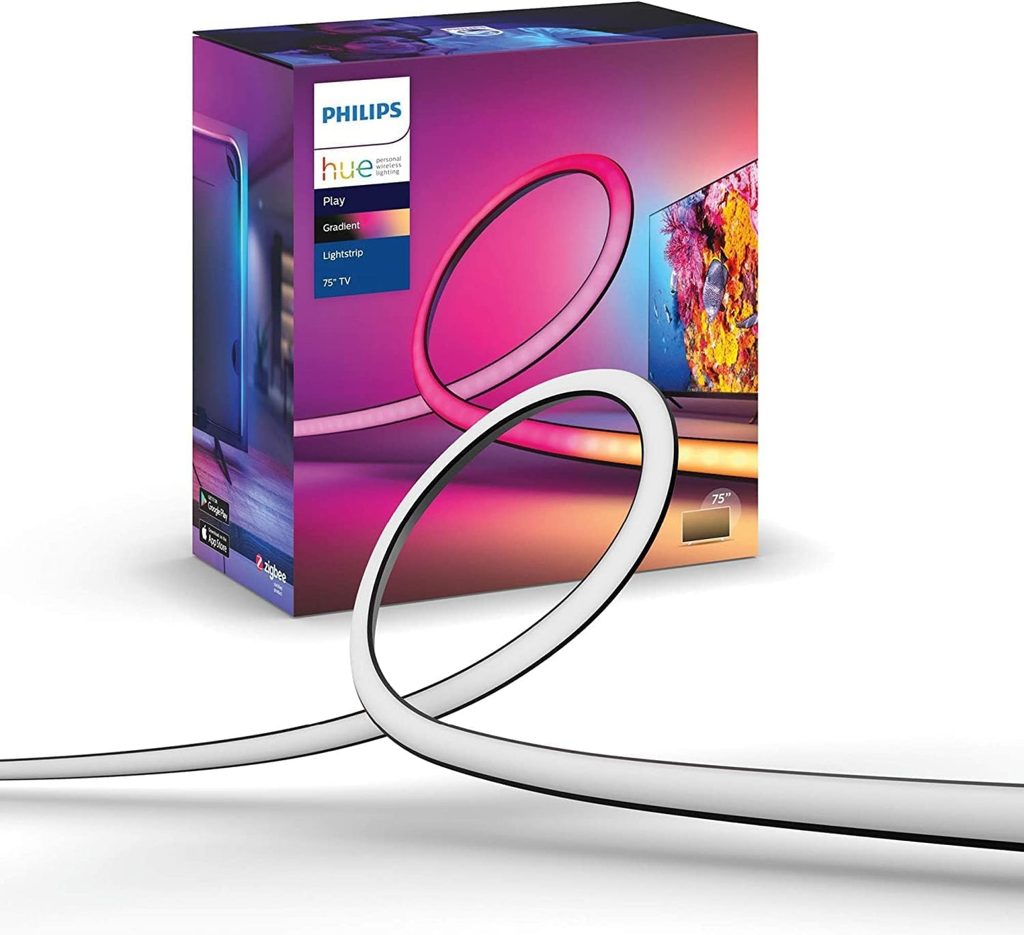 Philips Hue White & Color Ambiance Gradient Lightstrip (75 inches), dimmable LED strip for the television with 16 million colors and color gradients, smart home cinema TV backlighting, black - 929002422901