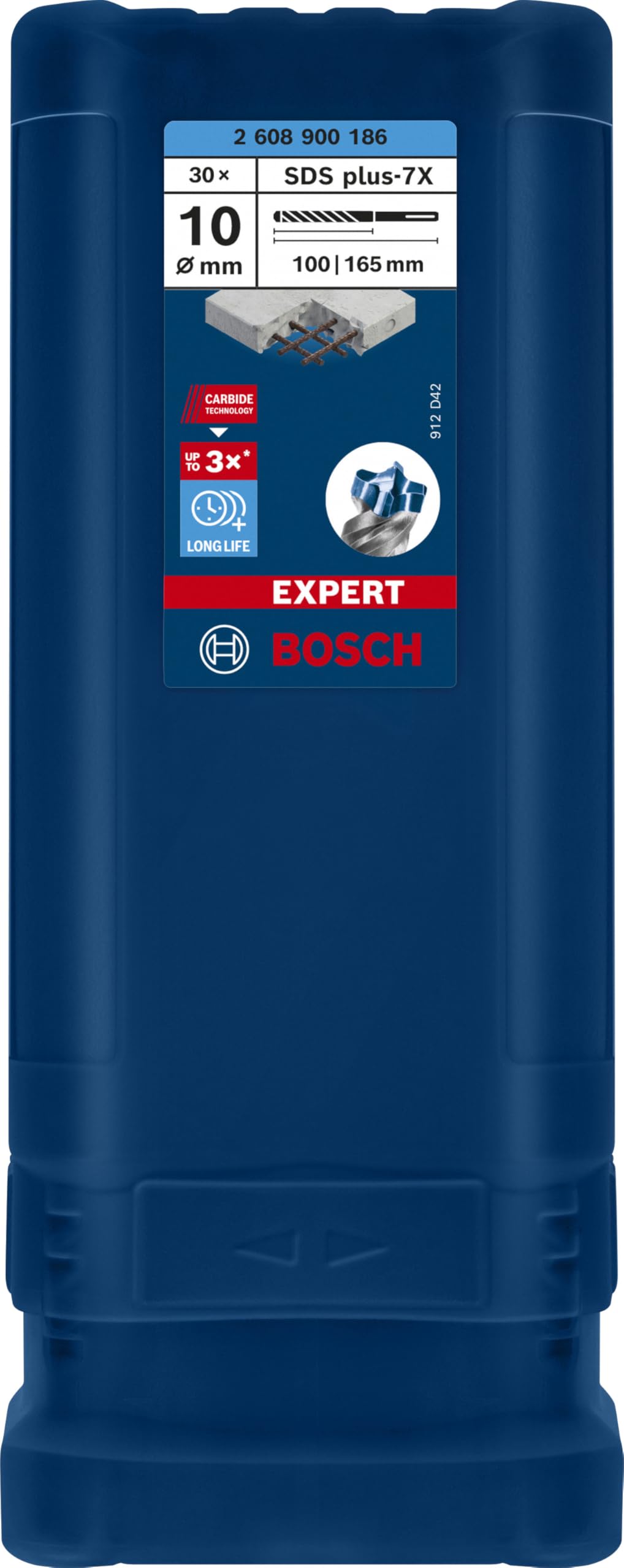 Bosch Professional 30x Expert SDS plus-7X Hammer Drill (for Reinforced Concrete, Ø 10.00x165 mm, Accessory for Hammer Drill) - 2608900186
