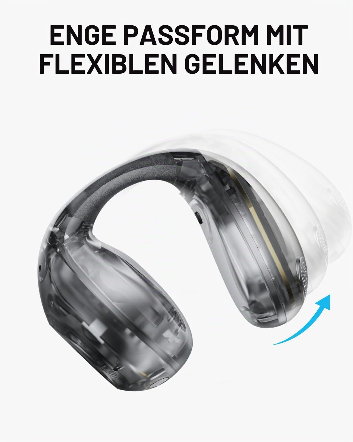 soundcore C40i from Anker, open-ear earbuds, clip-on headphones, flexible joint design, button control, feather-light comfort, firm hold with attachable ear clips, large drivers for clear sound - A3331