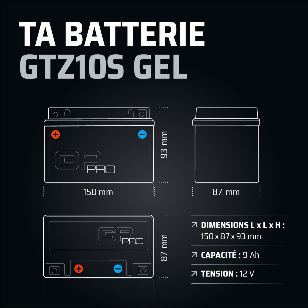 GP-PRO Gel Battery GTZ10S 12 V 9 Ah 190 A Motorcycle Battery - GP-004