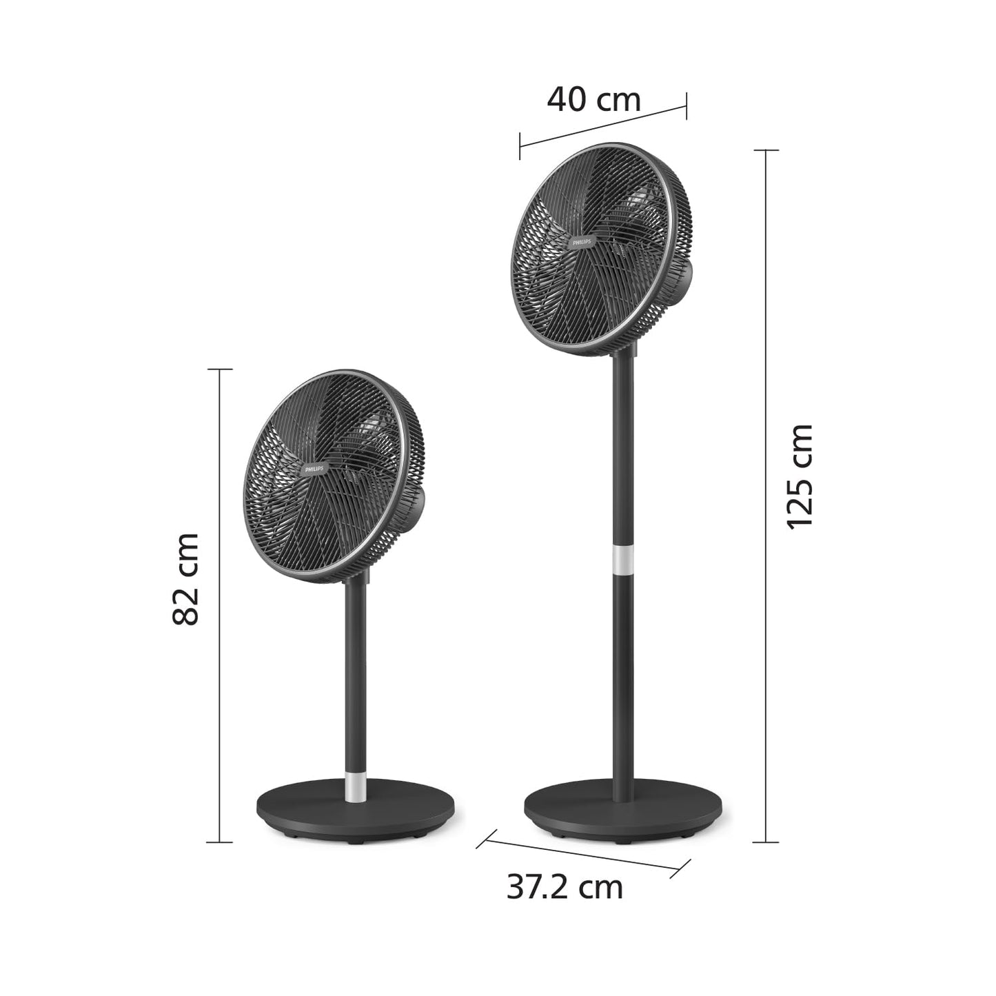 Philips Smart pedestal fan series 3000. Strong & extremely quiet SilentWings technology. 19dB. 2-in-1 table & pedestal fan. Tiltable & rotatable. App control. 12 hour timer. Black (CX3550/01)