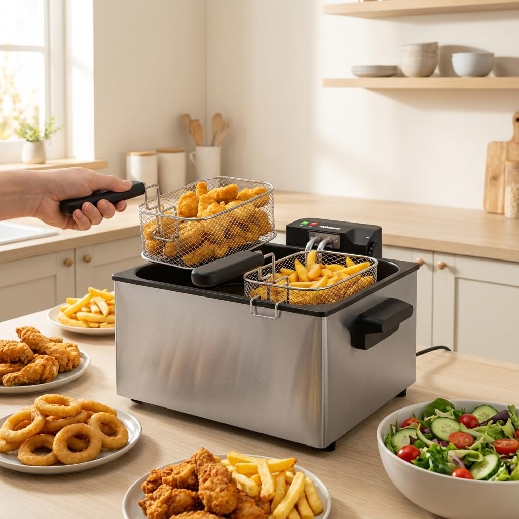 Tristar Stainless Steel Deep Fryer, 5L Capacity, 3000W, Removable Basket, Adjustable Temperature, Semi-Professional Performance, FR-9330