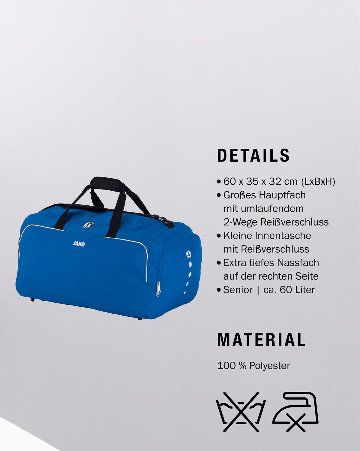 JAKO Classico Sports Bag, Unisex, Blue, approx. 60 Liters - 1950/04/3