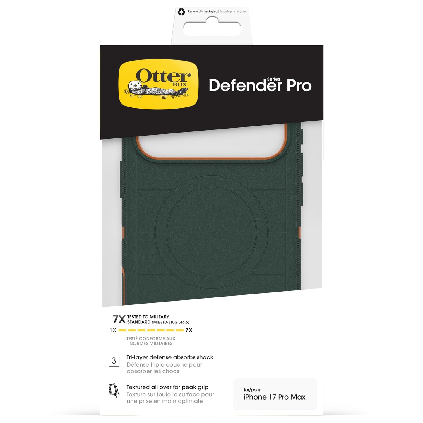 OtterBox Defender Series Pro MagSafe Case for iPhone 17 Pro Max, Shockproof, Drop Proof, Extremely Durable Protective Case, 7X Military Grade Tested, Green - 77-98400