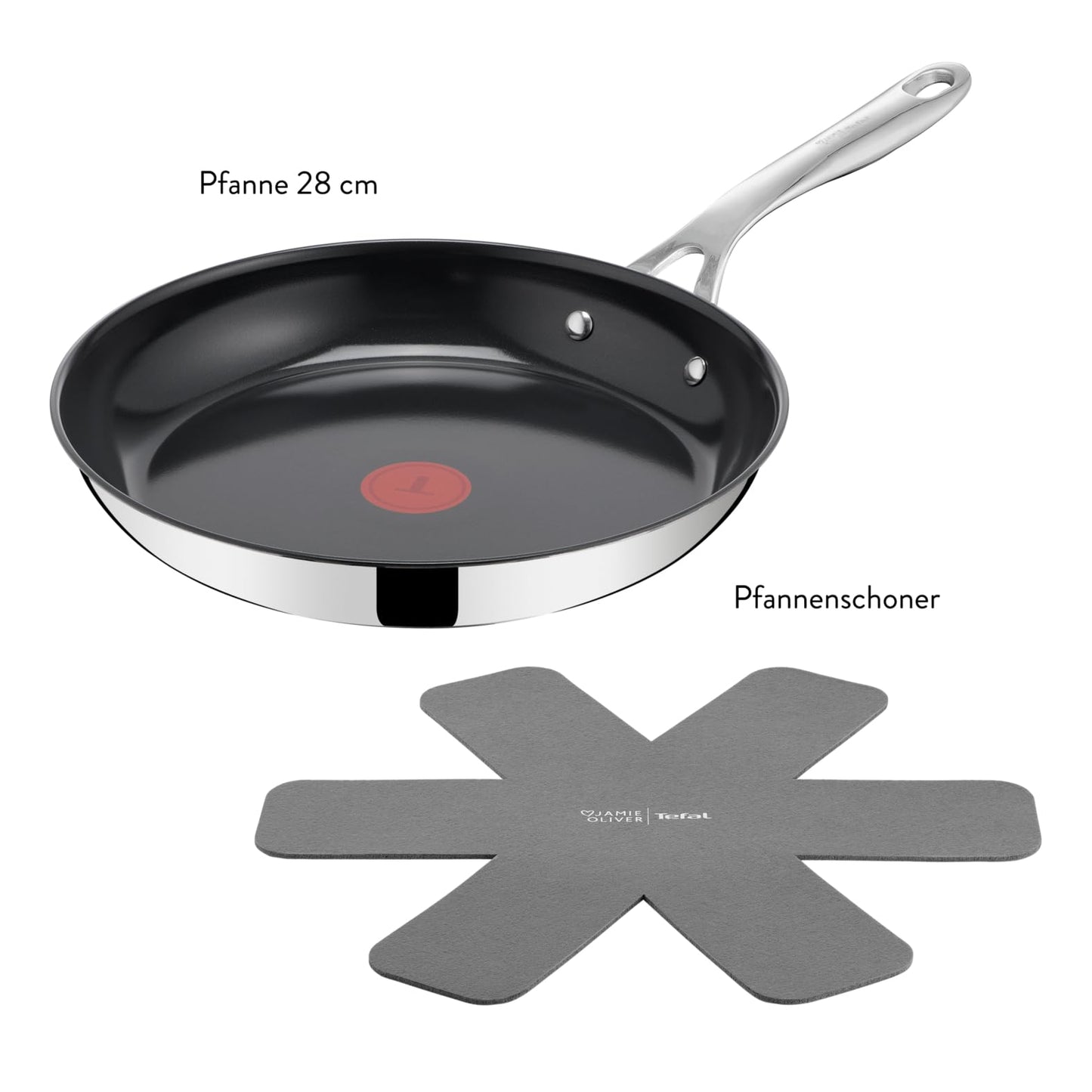 Tefal Jamie Oliver by Direct Cook frying pan 28 cm, including pan protector, ceramic non-stick surface, long-lasting seal, thermal signal, for all types of stoves, oven safe, stainless steel - H8802S