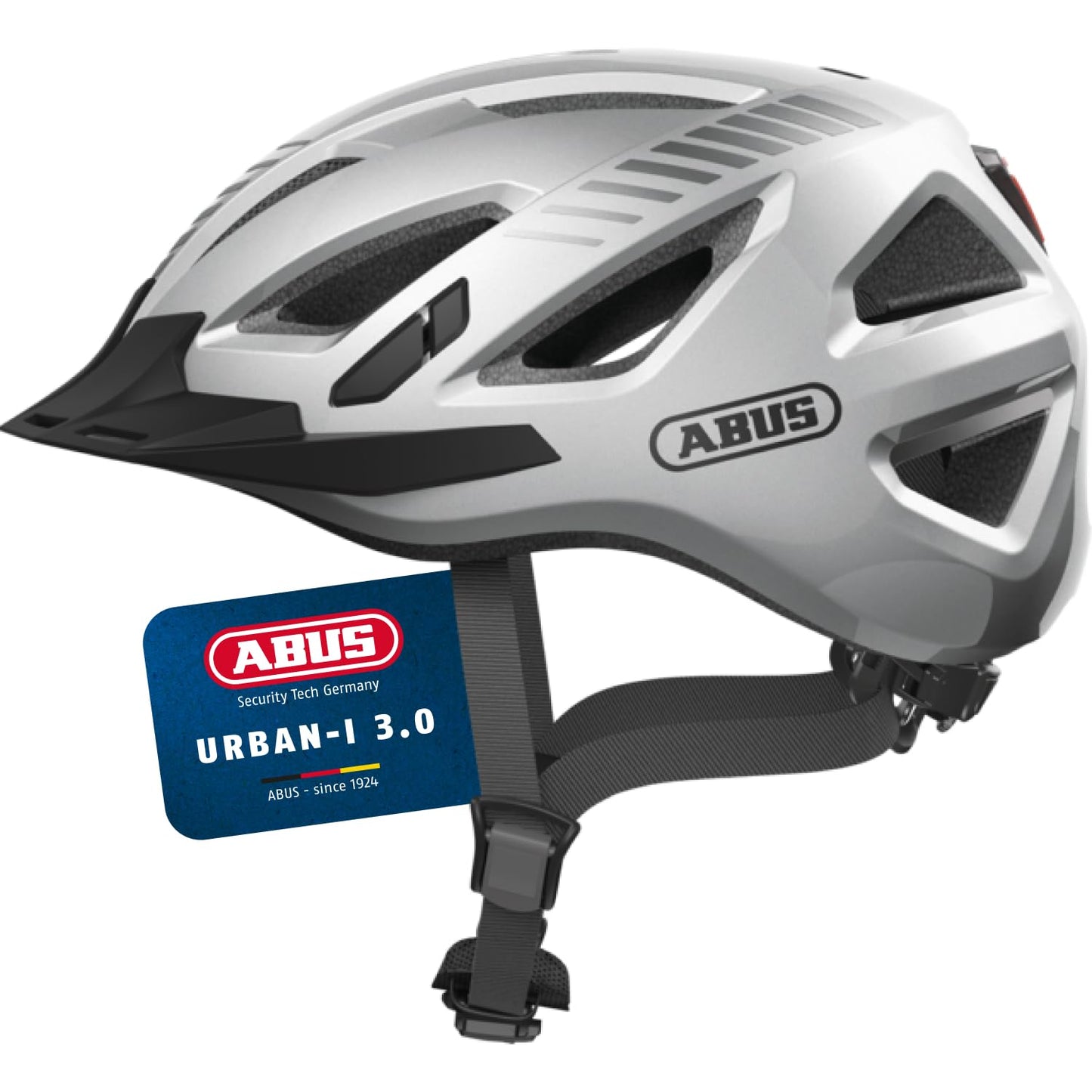 ABUS city helmet Urban-I 3.0 - bicycle helmet with rear light, peak and magnetic fastener - for men and women - silver, size S - 86874