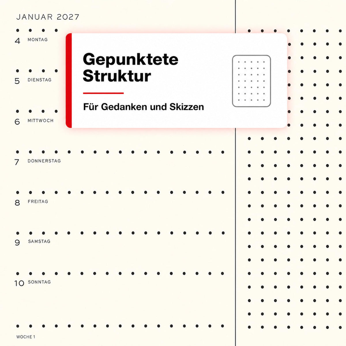 LEUCHTTURM1917 calendar săptămânal 2027 punctat mediu (A5) cu caiet - planificator de întâlniri germană, indigo, ianuarie-decembrie 2027, prezentare săptămânală în stânga + pagina de note în dreapta - 400096