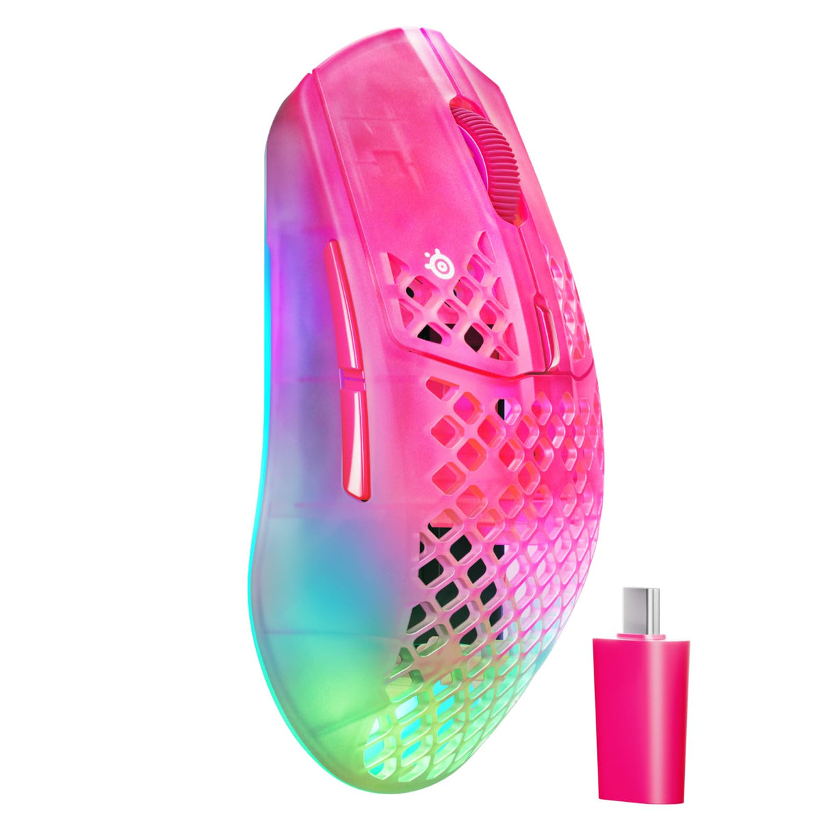 SteelSeries Aerox 3 Wireless Gen 2 – Ultra-light 68g gaming mouse, 4K polling rate, 26K DPI optical sensor, 200 hours battery life, IP54, 80 million clicks, RGB, pure PTFE glide feet, Magenta - 62716