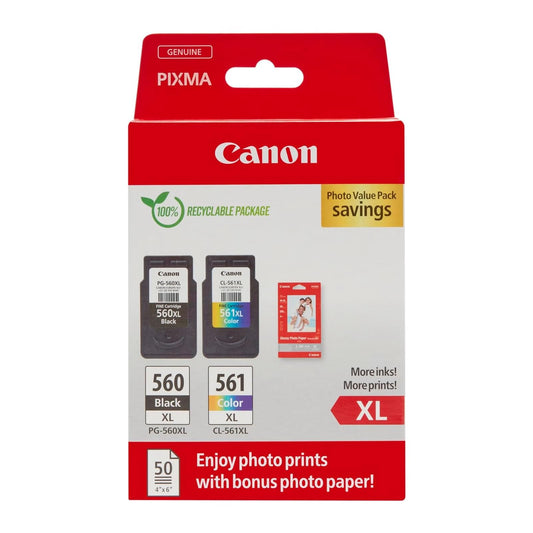 Canon PG-560XL + CL-561XL FINE Original XL Ink Cartridges + Photo Paper - 3712C008
