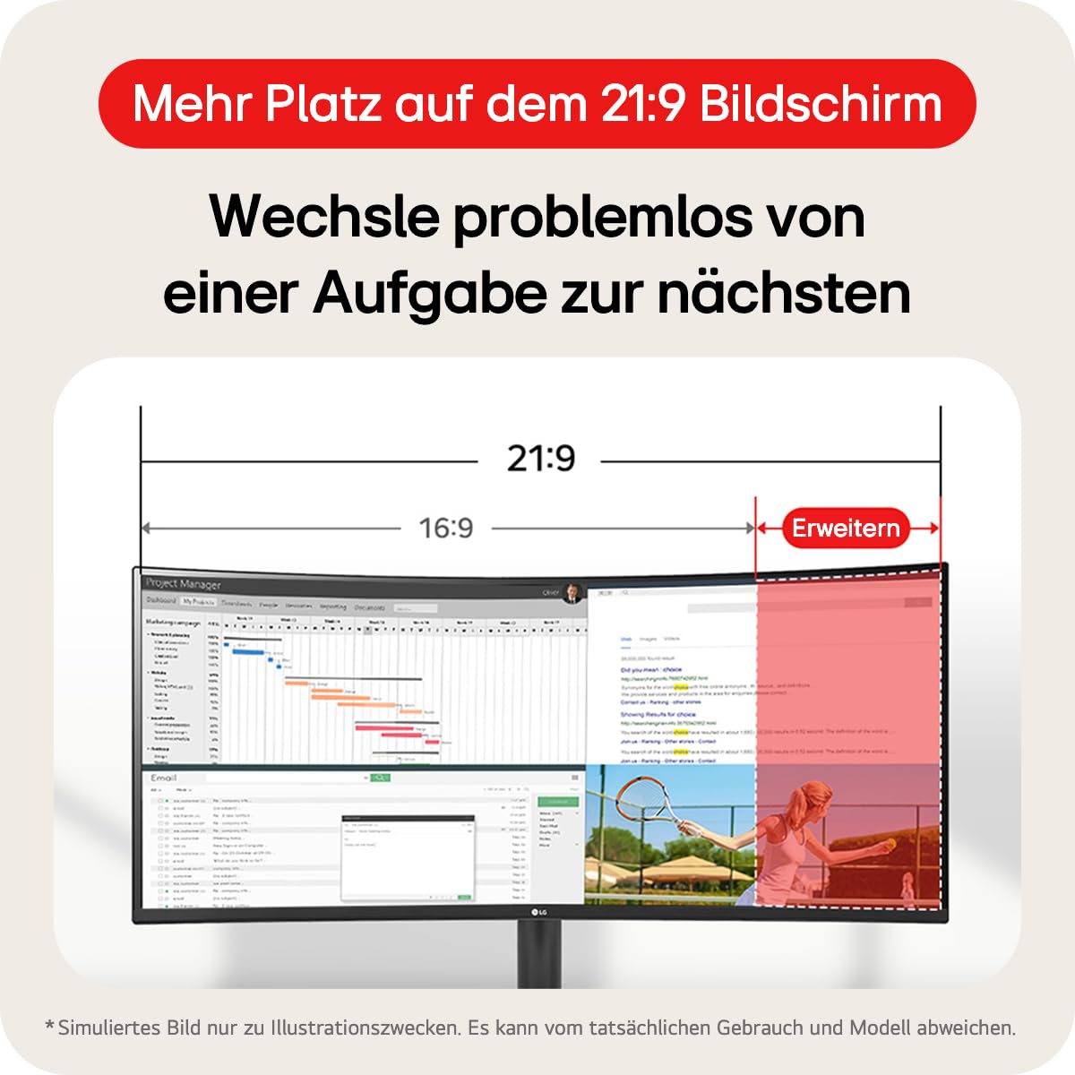 LG, 34 inch, UltraWide, 1800R Curved QHD Monitor, 3440 x 1440, 34WR50QK-B.AEU, 21:9, 5ms GtG, 100 Hz, HDR10, 99% sRGB, PBP mode, OnScreen Control, AMD FreeSync - Black