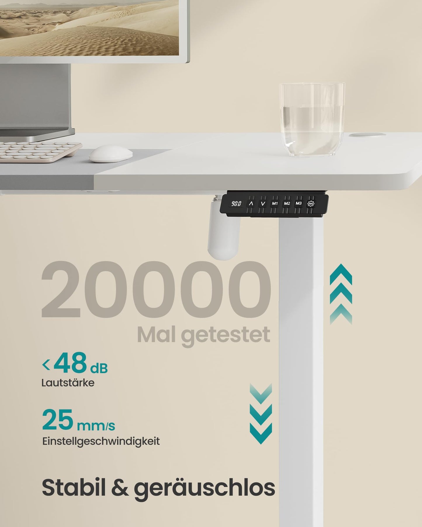 SONGMICS Electric height-adjustable desk, 140 x 60 cm, continuously adjustable, memory function with 4 heights, cloud white-dove gray LSD016W02