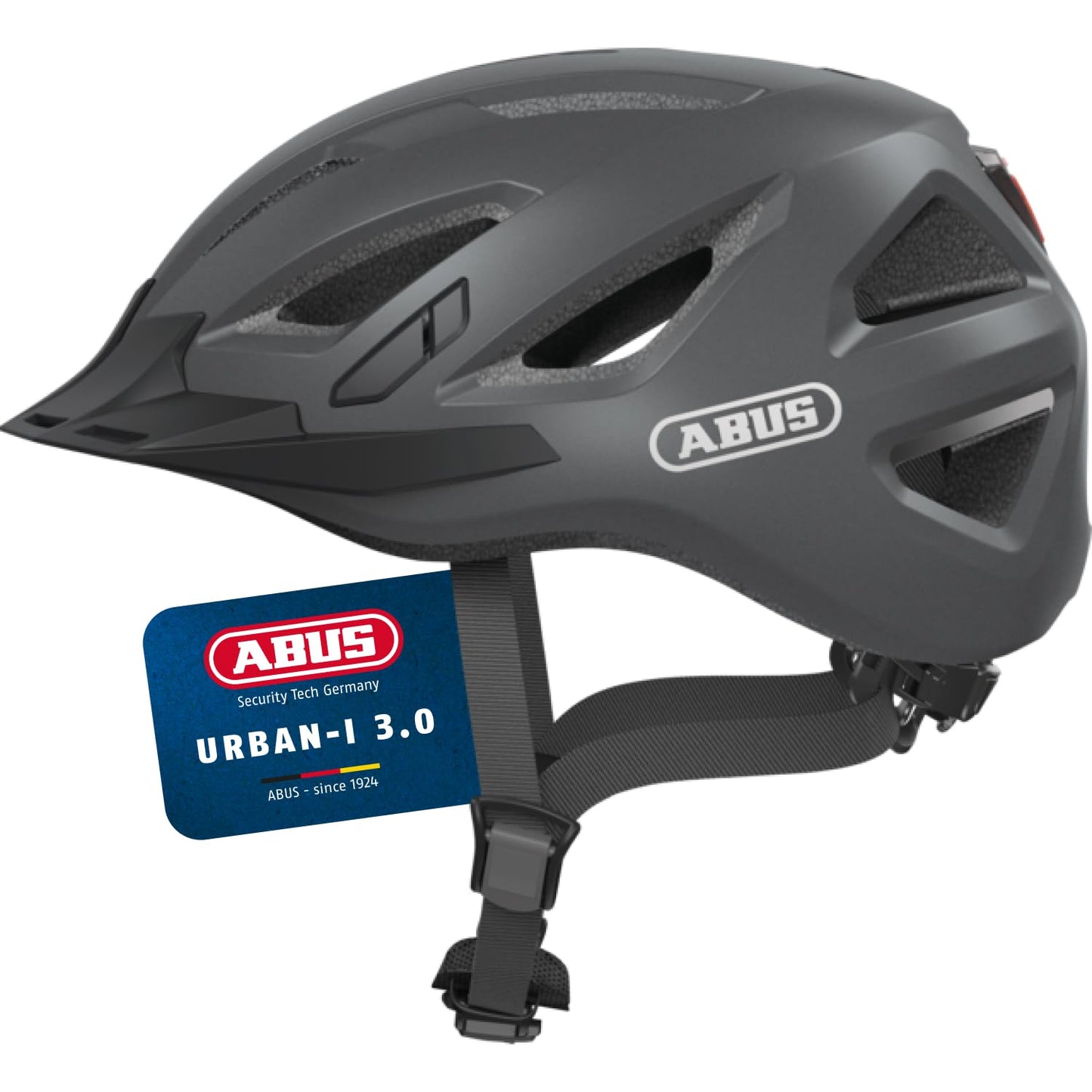 ABUS city helmet Urban-I 3.0 - bicycle helmet with rear light, peak and magnetic closure - for men and women - titanium (greyish), size S - 86862