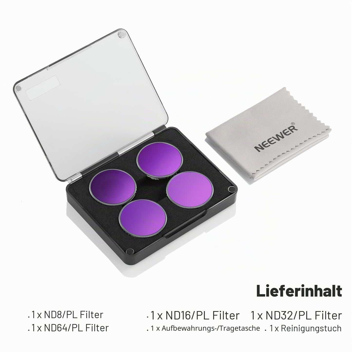 NEEWER ND/CPL filter set compatible with DJI Osmo Action 4/Action 5 Pro (pack of 4), screw-on ND8/PL+ND16/PL+ND32/PL+ND64/PL polarizing filter action camera accessories, multi-layer optical HD glass, FL-A14 - 10105204