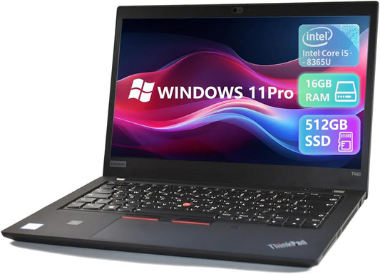 Lenovo Thinkpad T490 Business Laptop, 14 inch FHD (1920x1080), Intel Core i5-8365U, 16 GB RAM, 512 GB SSD, QWERTY keyboard, Windows 11 Pro (Refurbished)