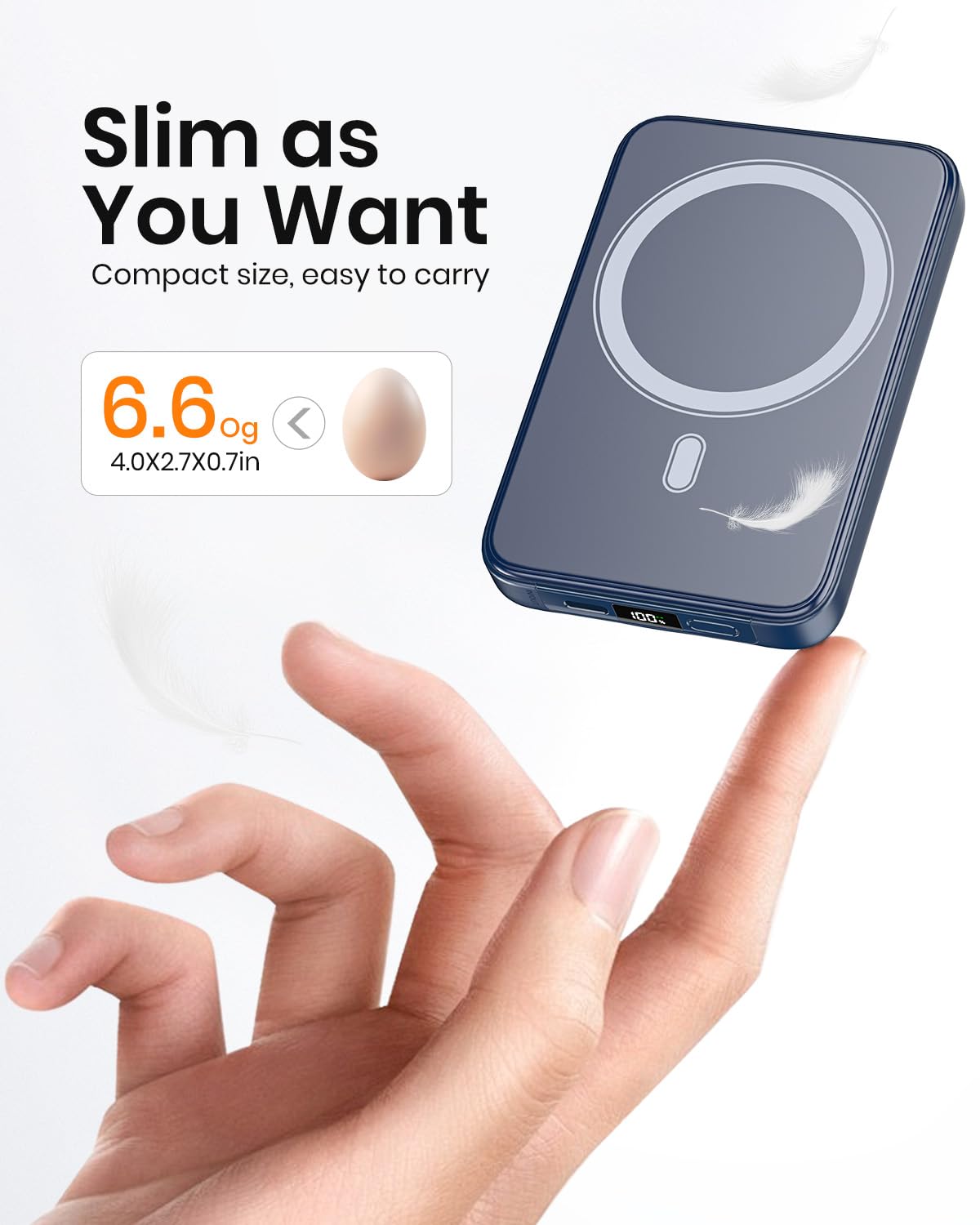 A ADDTOP Magnetic Power Bank 10000mAh- 20W Schnelllade iPhone Ladegerät for Magnetisch, UltraSlim Wireless Portable Charger with USB-C In&Out, LED Display Akku-Pack für iPhone 17/16/15/14/13/12 Blau - C19PW