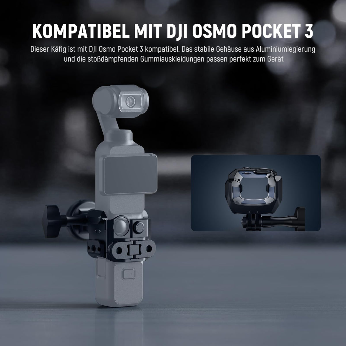 NEEWER Pocket 3 Cage Gimbal Video Recording Device made of aluminum alloy with action camera extension adapter, 1/4" thread, cold shoe, compatible with DJI Osmo Pocket 3 Creator Combo AC009.