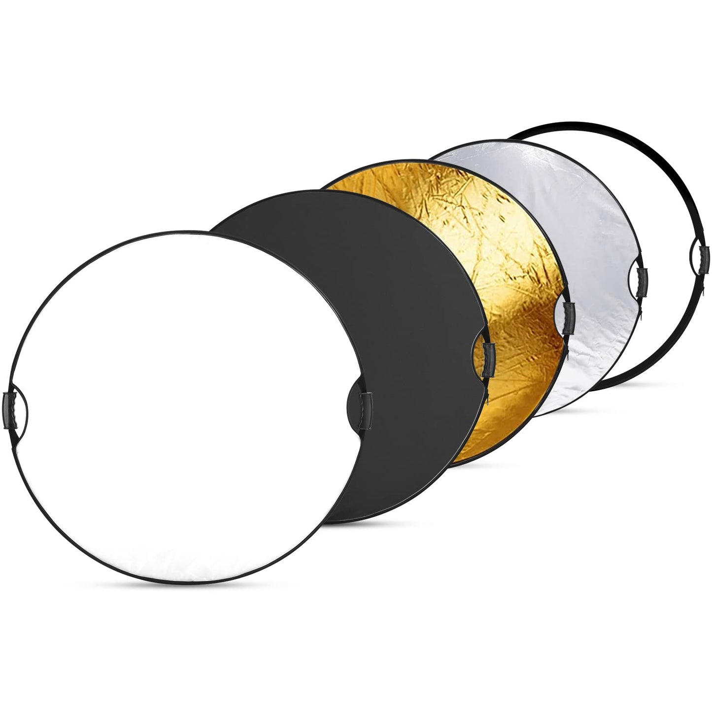 NEEWER 110cm Light Reflector with 3/8" Thread Handle, 5-in-1 Foldable Disc Light Diffuser, Translucent/Silver/Gold/White/Black for Photography Lighting, Outdoor Lighting, RF-110II