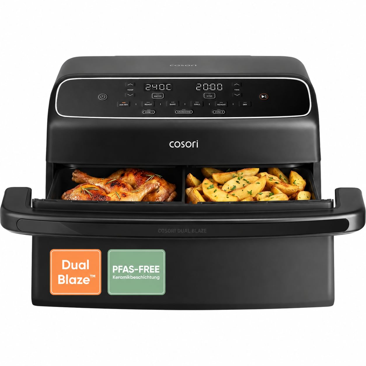 COSORI Airfryer, hot air fryer 2 chambers ceramic coating, Dual Blaze Twinfry Compact with 4 heating tubes, 8.6L flexible chambers, black, TF801 - CAF-TF801-AEU