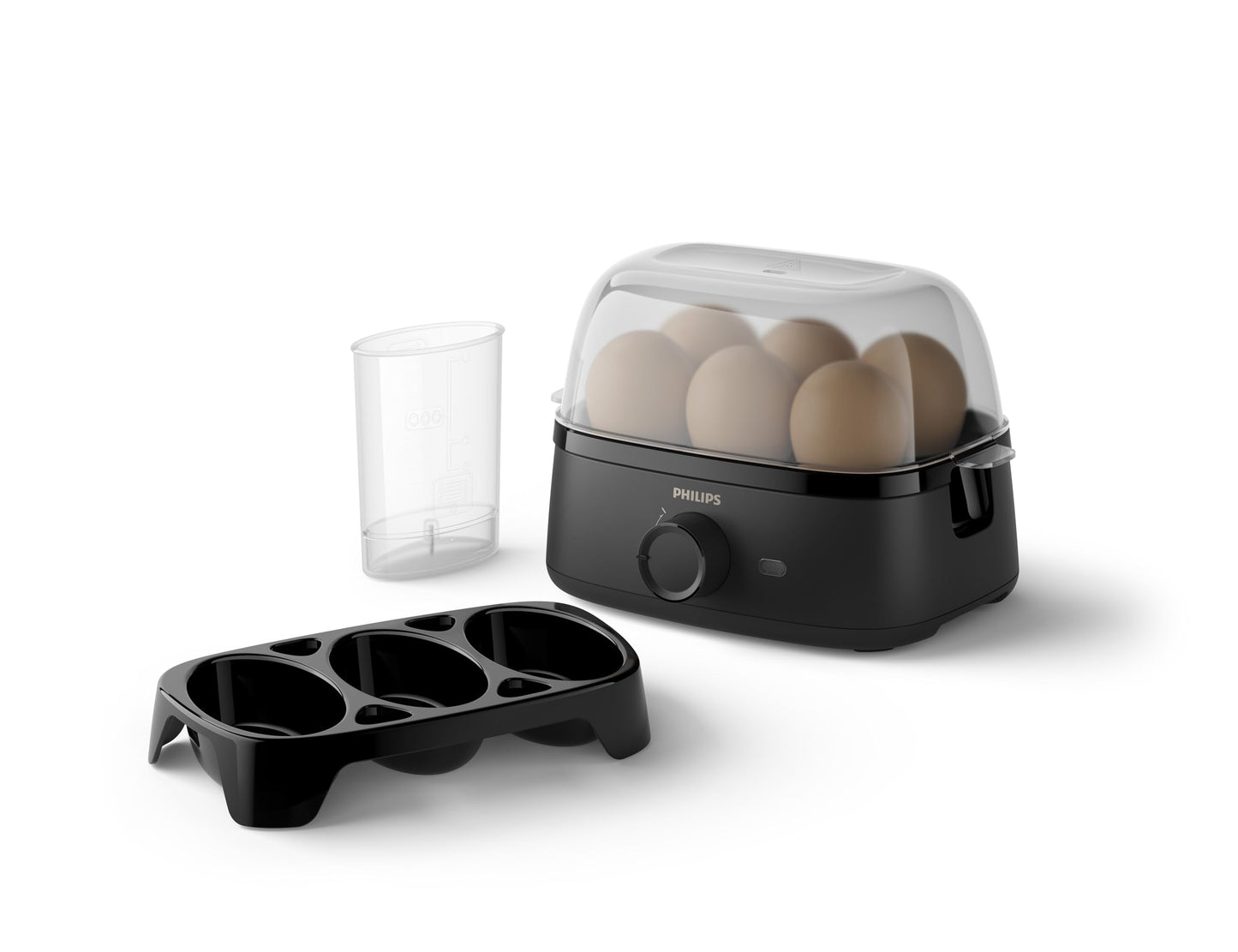 Philips Egg Cooker 3000 Series, Family Size, up to 6 Eggs (Soft, Medium, Hard, Poached), Easy to Clean, Poaching Tray and Egg Cutter Accessories, 400W Power, Compact Design (HD9137/90)
