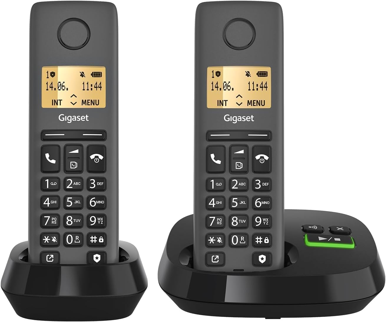 Gigaset PURE 120A Duo - 2 cordless telephones with answering machine - ECO DECT - call protection - illuminated display - hearing aid compatible, anthracite black [Compatible in DE, IT, FR, NL, BE, Che, AUT] - L36852-H3125-R143