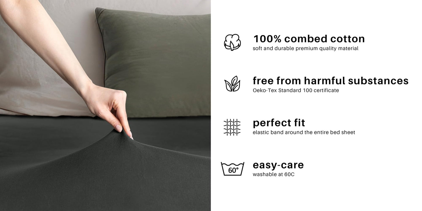 DecoKing fitted sheets 200x220 220x240 cm 100% combed cotton anthracite gray fitted sheets jersey box spring bed Amber 200 x 220 220 x 240