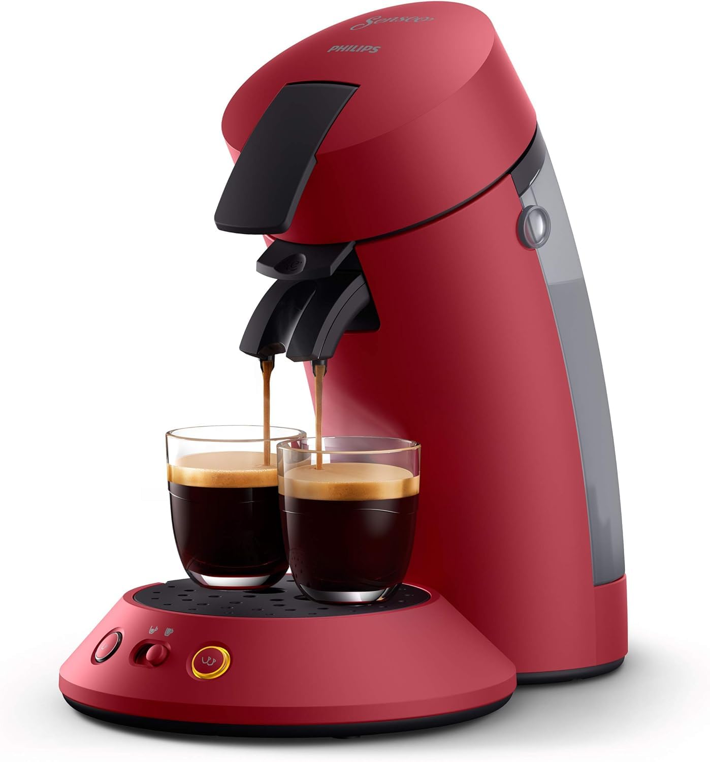 Philips Senseo Original Plus coffee pad machine (choice of coffee strength, coffee boost technology, made from recycled plastic), red, CSA210/90