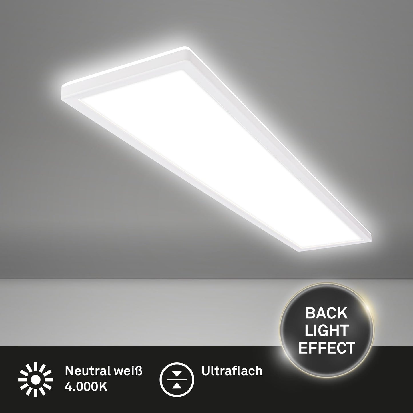 BRILONER - LED ceiling lamp 98cm with indirect light, 3 cm flat, 36W, 4800lm, neutral white light, lamp, ceiling light, living room lamp, LED panel, kitchen lamp, ceiling lighting, 98x20x3 cm, white - 7519416