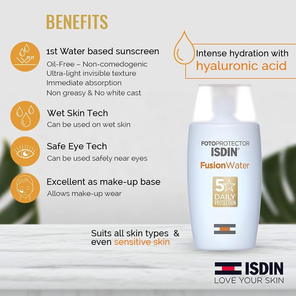 ISDIN Fusion Water Magic SPF 50 | Sunscreen for the face for daily use | Ultralight Texture 50ml (Pack of 2) - 8470001748577