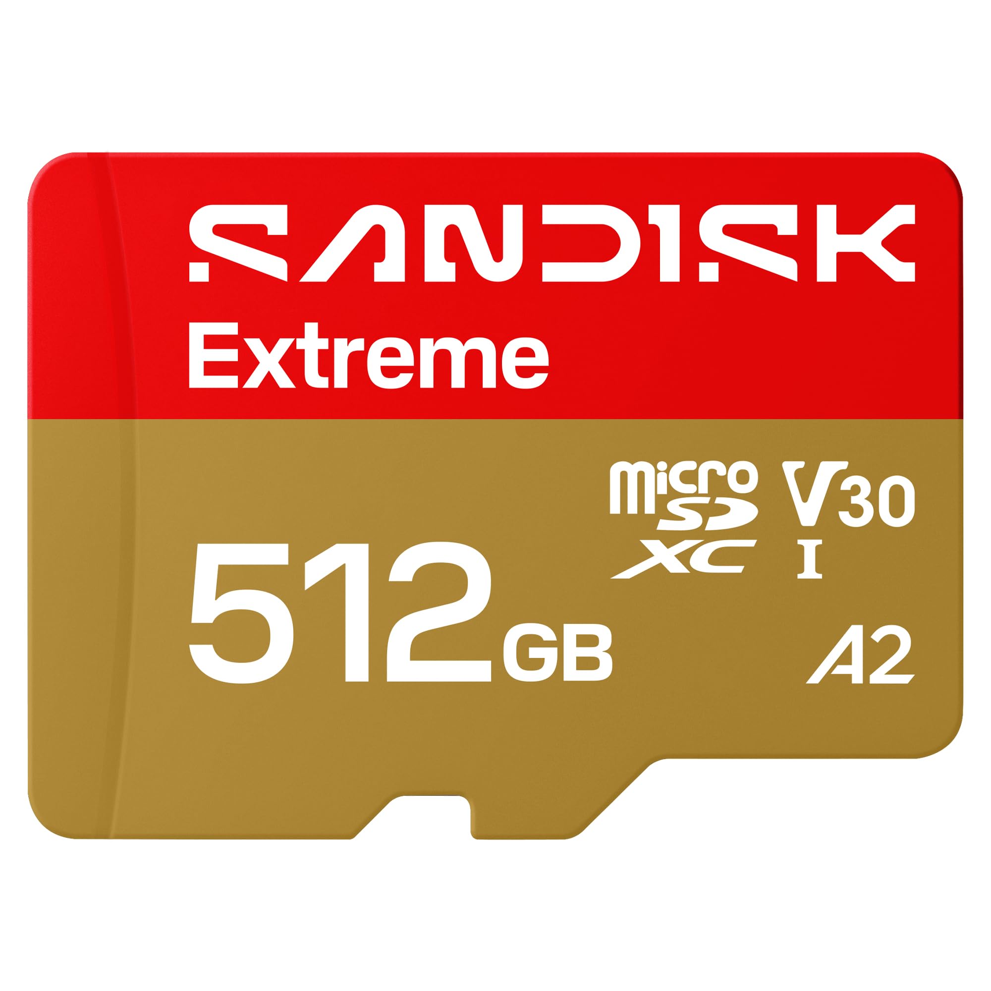 SANDISK Extreme microSDXC 512GB, UHS-I Card + SD Adapter (up to 245MB/s Read and 170MB/s Write, 5K Video, C10, V30, U3, A2) Action Cameras, Drones, Android Devices - SDSQXH9-512G-GZ6MA