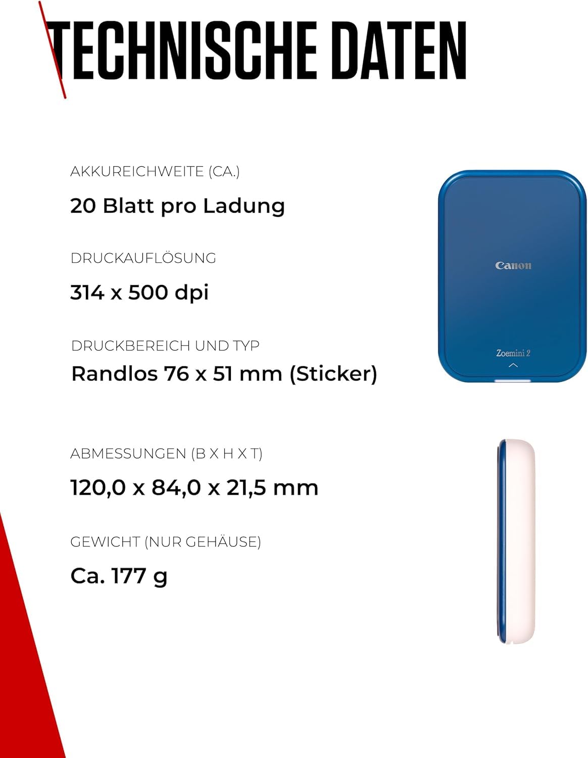 Canon ZOEMINI 2 Mini Photo Printer for Mobile + 10 Print Set - 5452C005