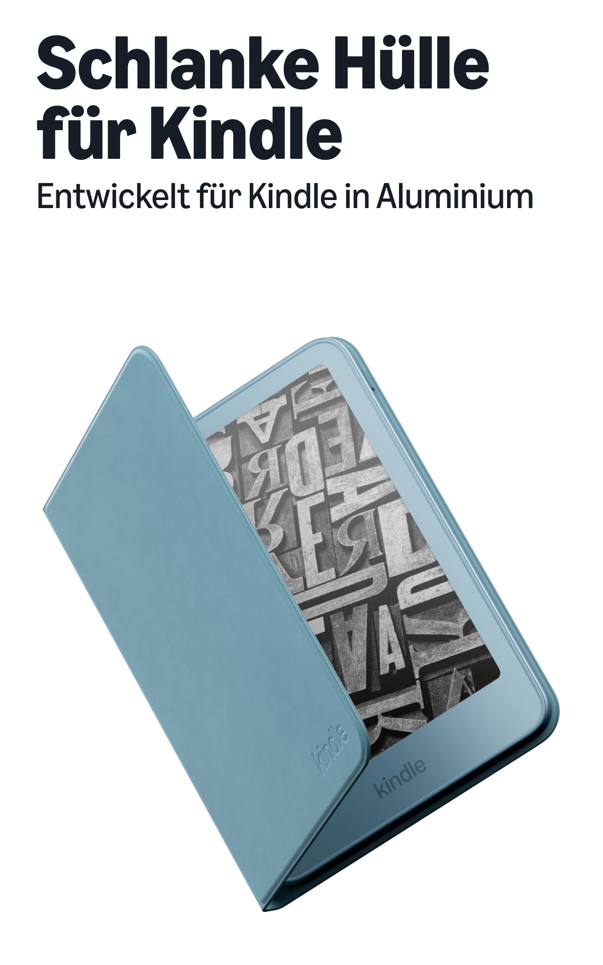 The new slim case for Amazon Kindle in an aluminum design, featuring magnetic attachment, lightweight, foldable protective cover, sustainably designed with plant-based materials. - 53-104502
