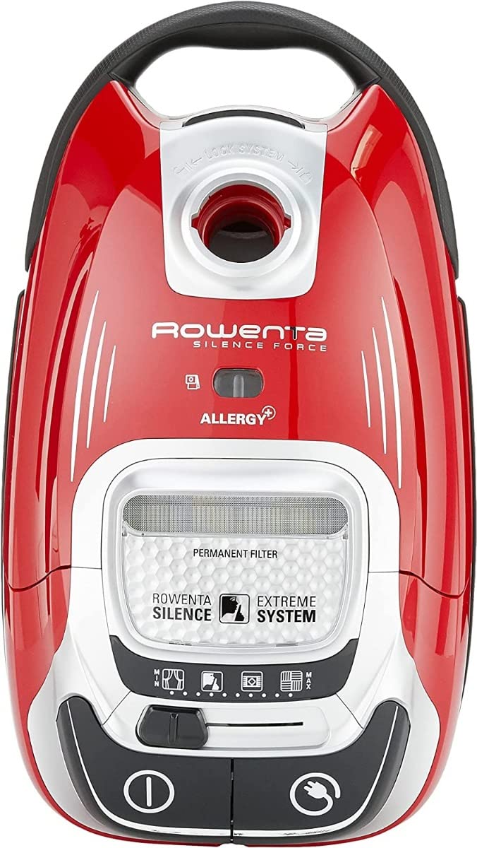 Rowenta Silence Force Allergy+, bagged vacuum cleaner, 4.5 L dust bag capacity, extremely quiet, highly efficient floor nozzle, durable EffiTech motor, vacuum cleaner for pet hair, black-red, RO7473 - RO7473EA