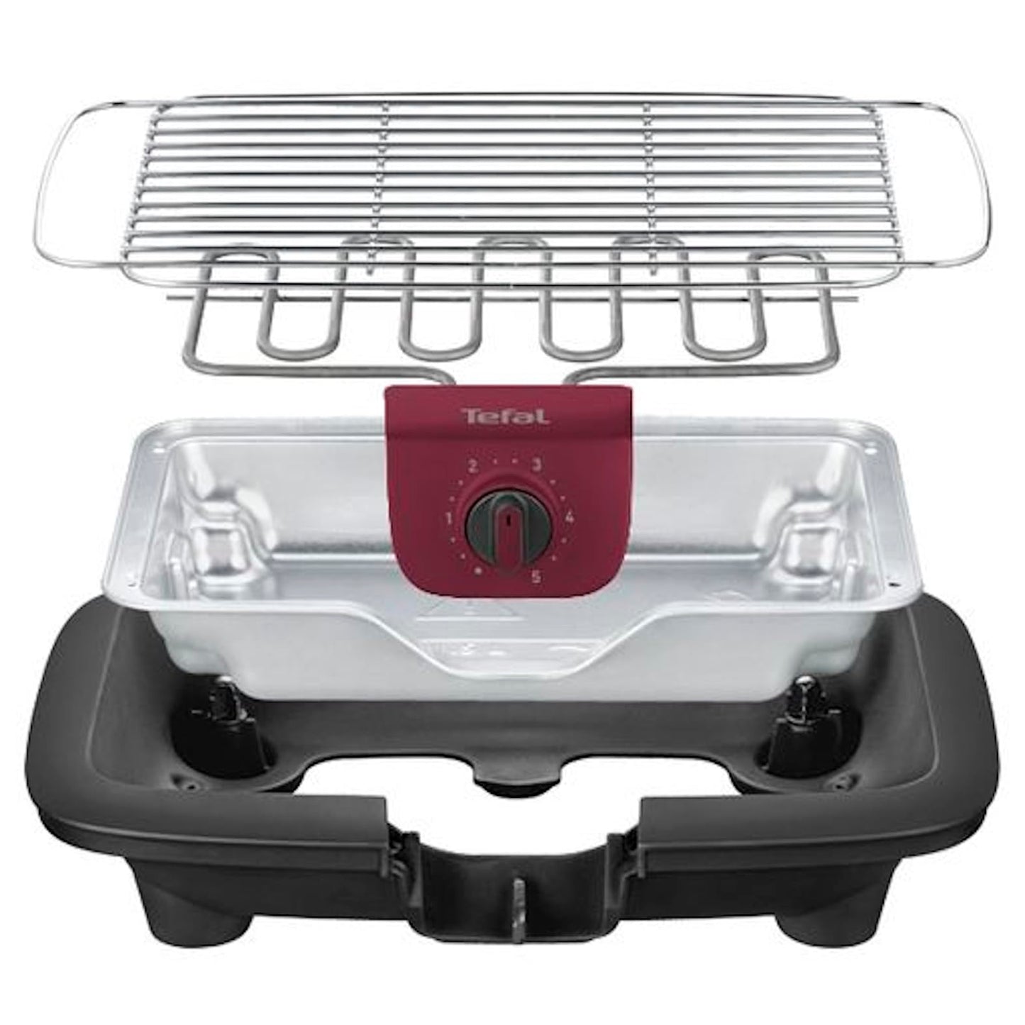 Tefal Easygrill Adjust Red electric grill, 2300 watt table grill, 870 cm² grill area, easy to clean, grill grate and drip tray dishwasher safe, completely dismantled, black/burgundy red, BG90E5