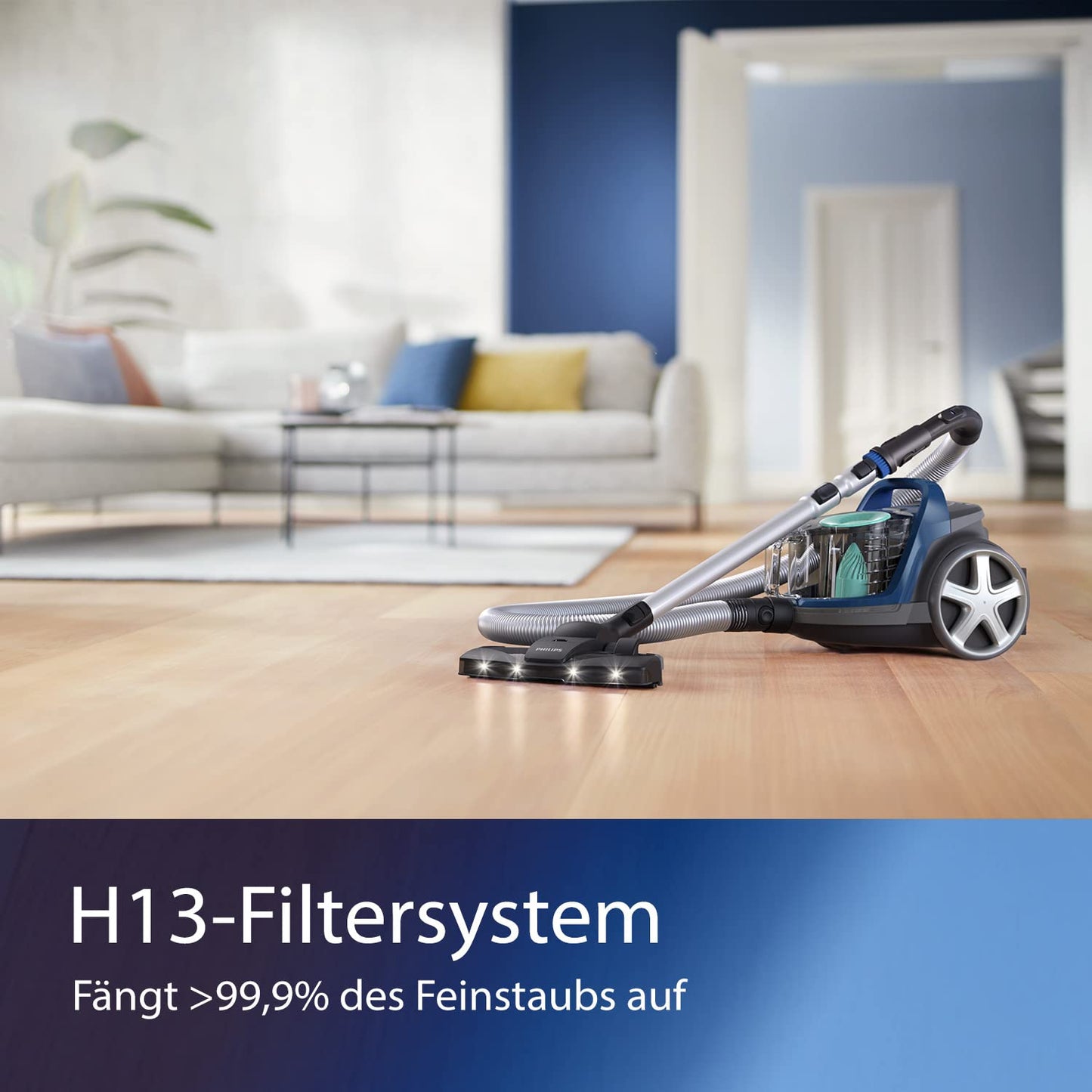 Philips 5000 Series Bagless Vacuum Cleaner - Compact, 900W Suction Power, PowerCyclone 7, TriActive+ LED Nozzle, HEPA Allergy H13 Filter, Multi-Surface Cleaning, Hygienic Emptying (FC9557/09)