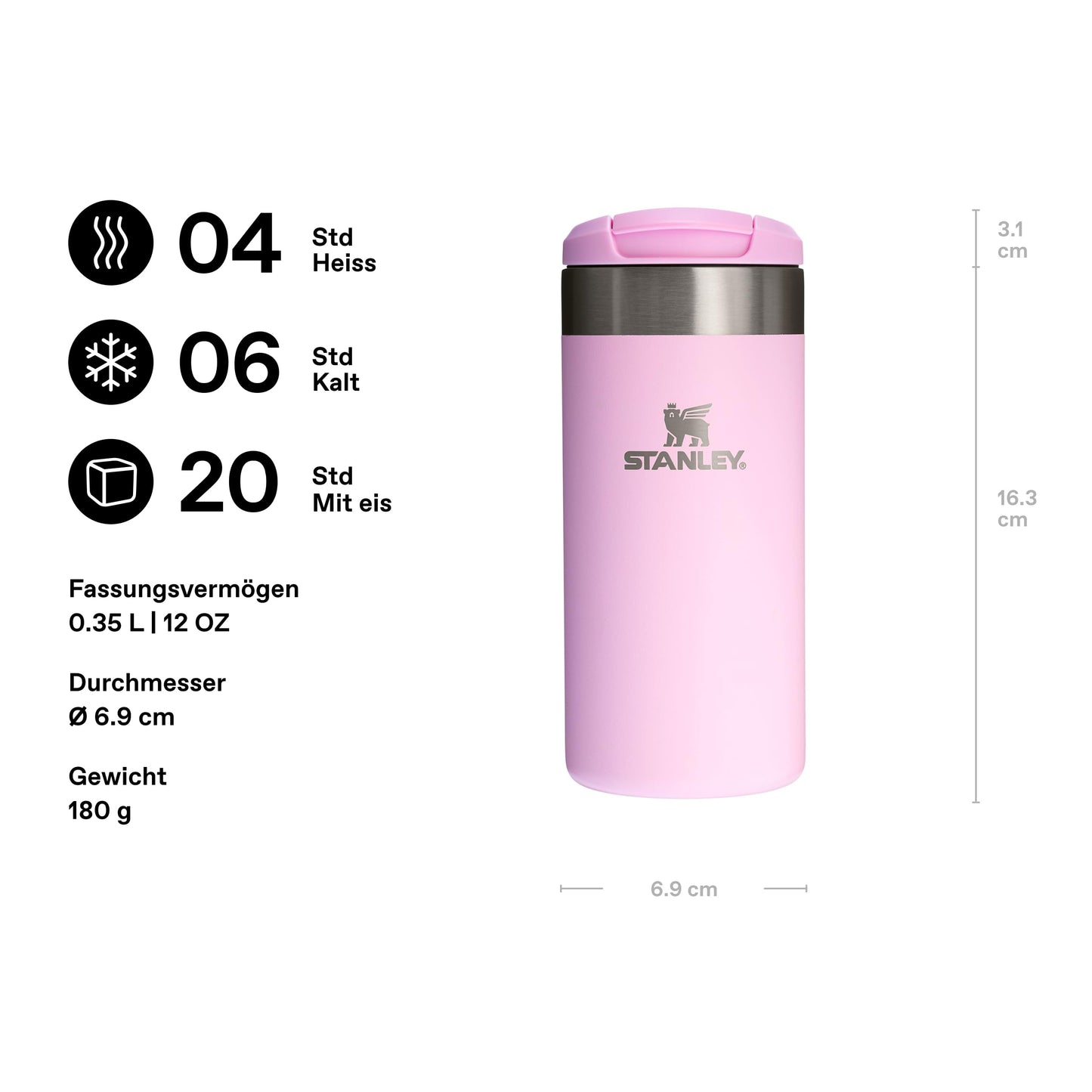 Stanley 1913 Aerolight Transit Thermo Mug 0.35L - Keeps Hot for 4 Hours - Dishwasher Safe - Coffee Mug To Go Leak-Proof - Compatible with Common Car Drink Holders - Cherry Blossom - 100000108088