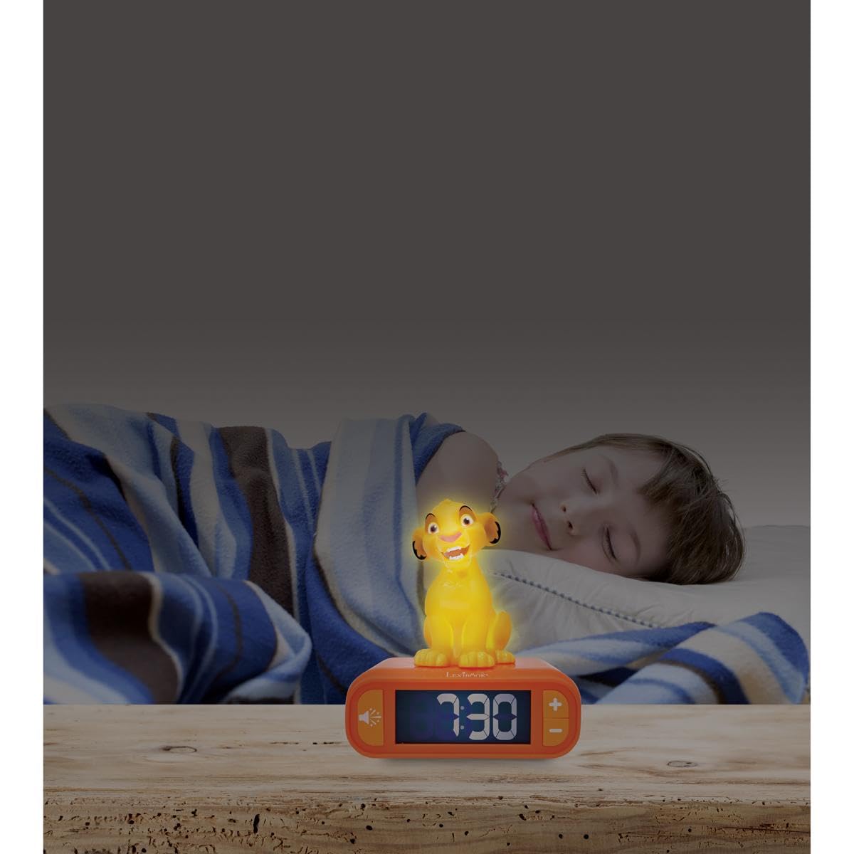 Lexibook, Disney The Lion King, Simba Night Light Alarm Clock, Sounds and Melodies, LCD Screen with Backlight, Illumination, Snooze Function, Yellow/Orange, RL800ANLXB