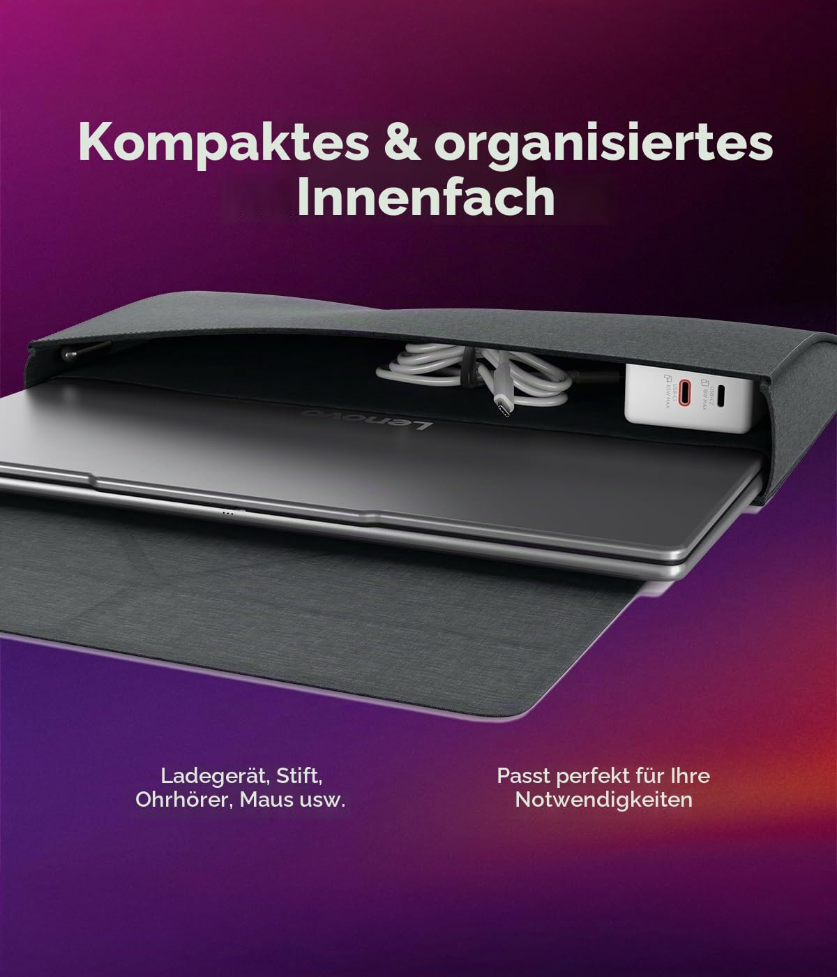 Lenovo Yoga Tote Sleeve | Husa flexibilă pentru laptop de 14 inch | Subțire și ușoară | Culoare gri lună - GX41U86727