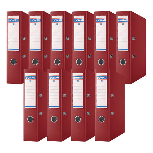 Donau Premium Wide Folder Pack of 10/DIN A4/7.5 cm/10 Pieces/Wine Red/Plastic Cover PP/Carton Paper Slot Folder Office Folder File Ring Binder/Green Dot - 3975001PL-05