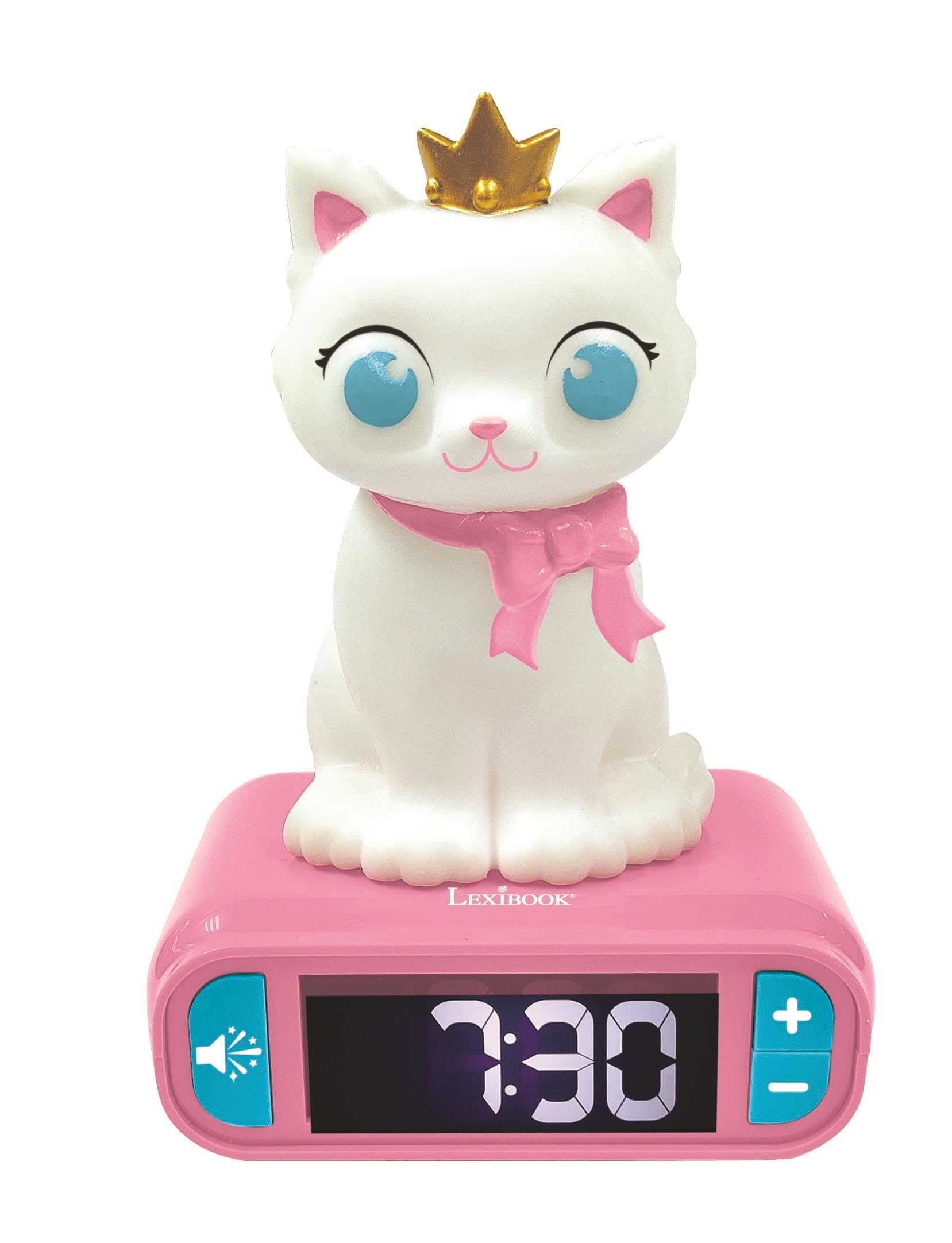 Lexibook - Alarm Clock with Night Light Kitten, Kitten Digital Alarm Clock for Children with Night Light Snooze, Children's Clock, Luminous Cat, Pink White - RL800KTLXB