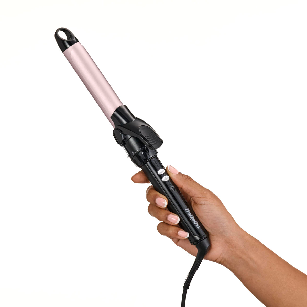 BaByliss 25mm Curling Iron – Satin Touch Coating, 10 Heat Settings, Professional Styling Tool with Integrated Stand, Black & Pink, C325E