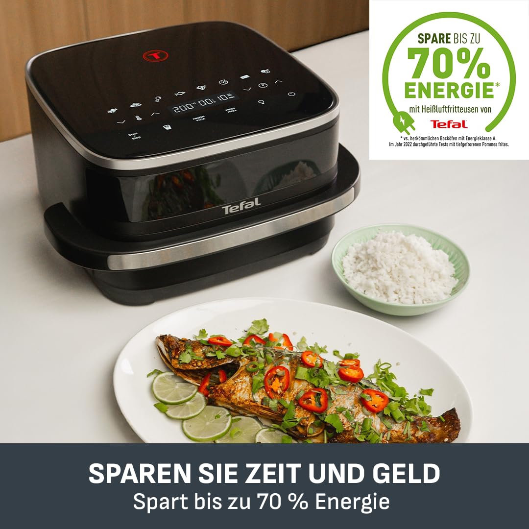 Tefal Easy Fry XL Surface hot air fryer - air fryer with viewing window & XL cooking surface (up to 1 kg), digital control panel, extra crisp, energy efficient & fast, non-stick, compact, pizza oven FW4018 - FW4018E0
