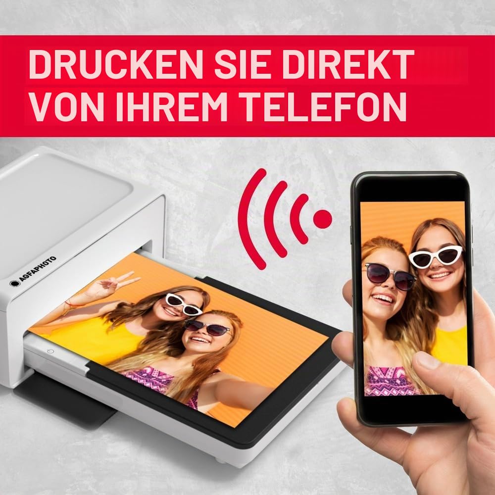 AGFAPHOTO Realipix Moments AMO46 – 10x15 cm Smartphone Photo Printer, Bluetooth for Apple and Android Smartphones, 4Pass Thermal Sublimation – White