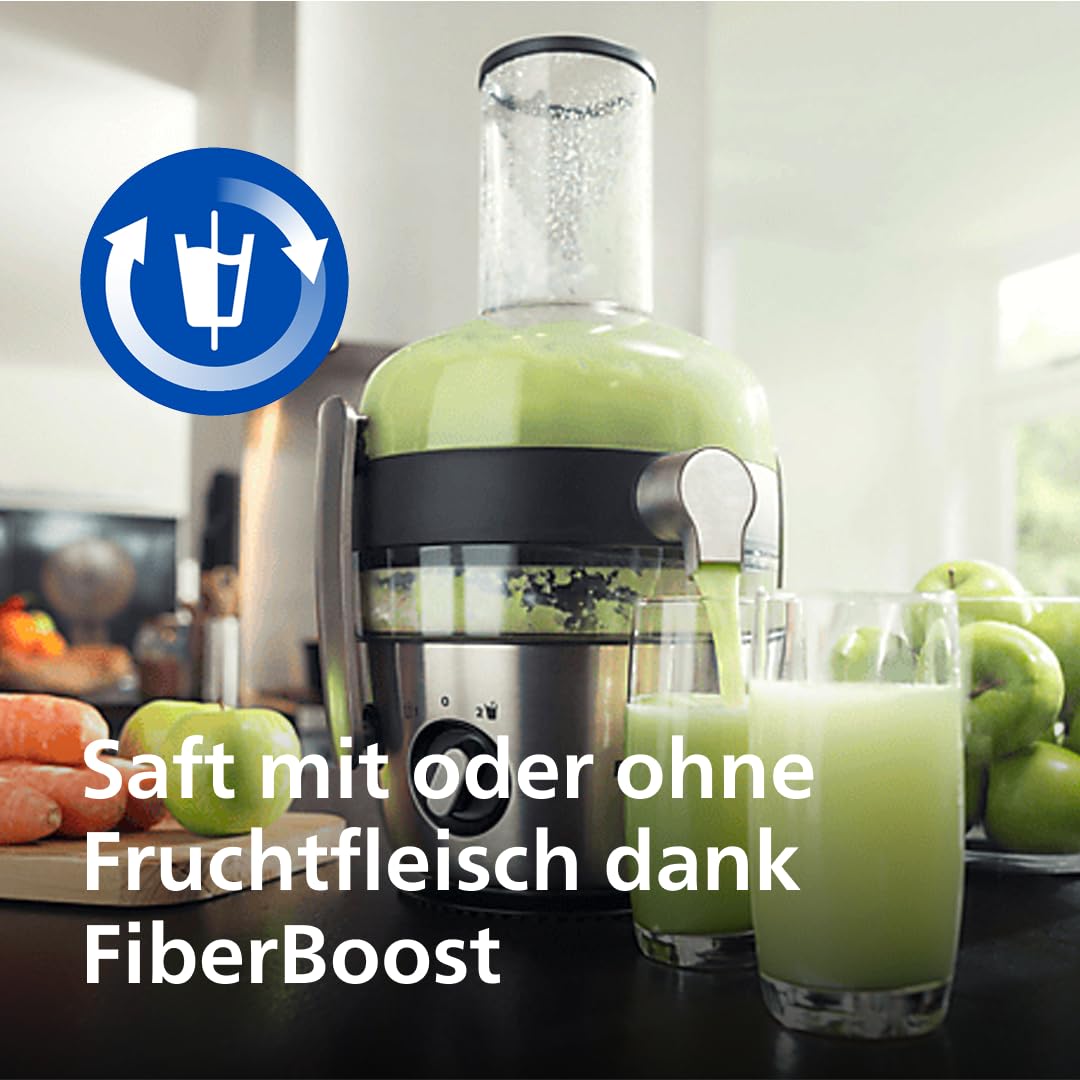 Philips 3000 Series Juicer - XXL filling chute, FibreBoost technology, QuickClean, 2L capacity, 1100W powerful motor for fresh & pulp-rich juice (HR1921/20) - HR192120