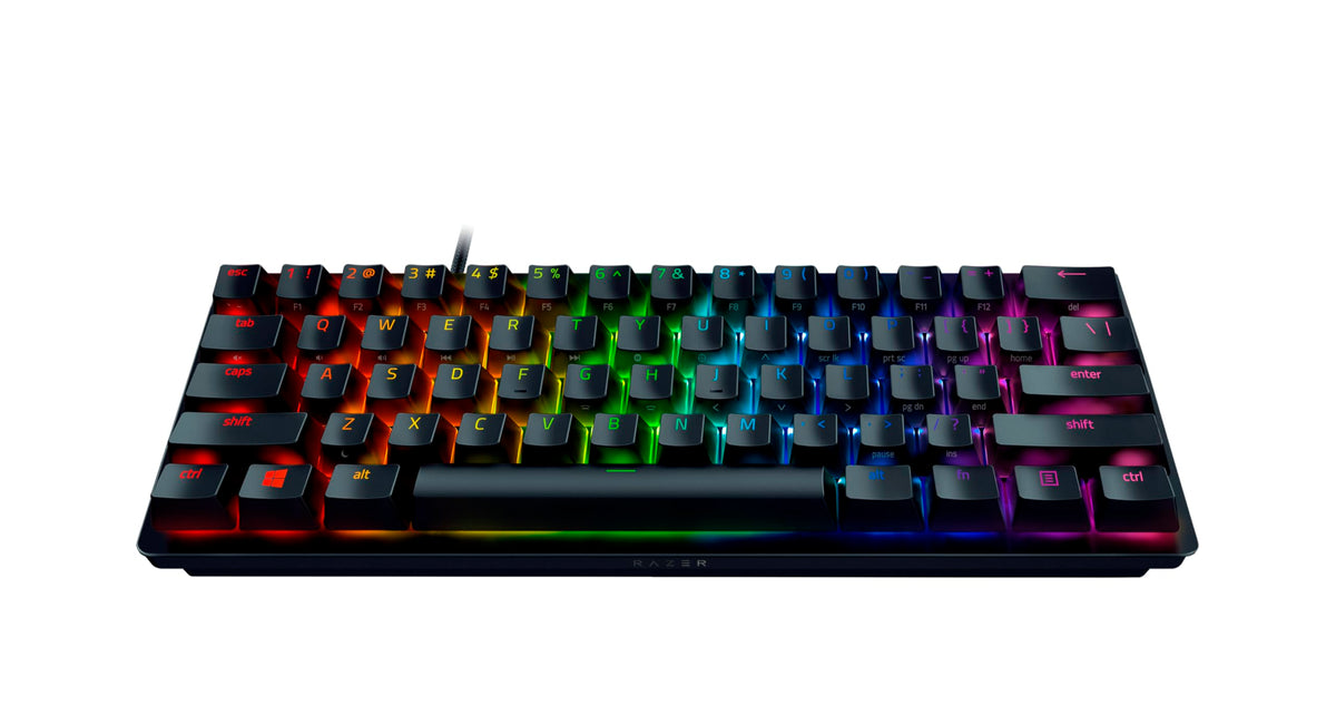 Razer Huntsman Mini (Purple Switch) - Compact 60% Gaming Keyboard (Clicky Optical-Mechanical Switches, Doubleshot PBT Keycaps, Detachable USB-C Cable) QWERTZ DE-Layout | Black - RZ03-03391700-R3G1