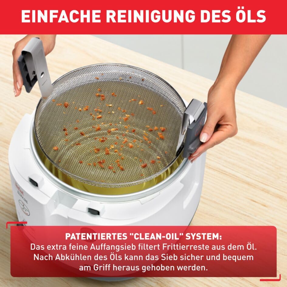 Tefal Fritteuse mit Ölfilter geruchsarm, wärmeisoliert sicher zum Anfassen, kompakt einklappbare Griffe, 150-190°C einstellbar, spülmaschinenfest, für Pommes Nuggets Snacks, antihaftbeschichtet - FF1631