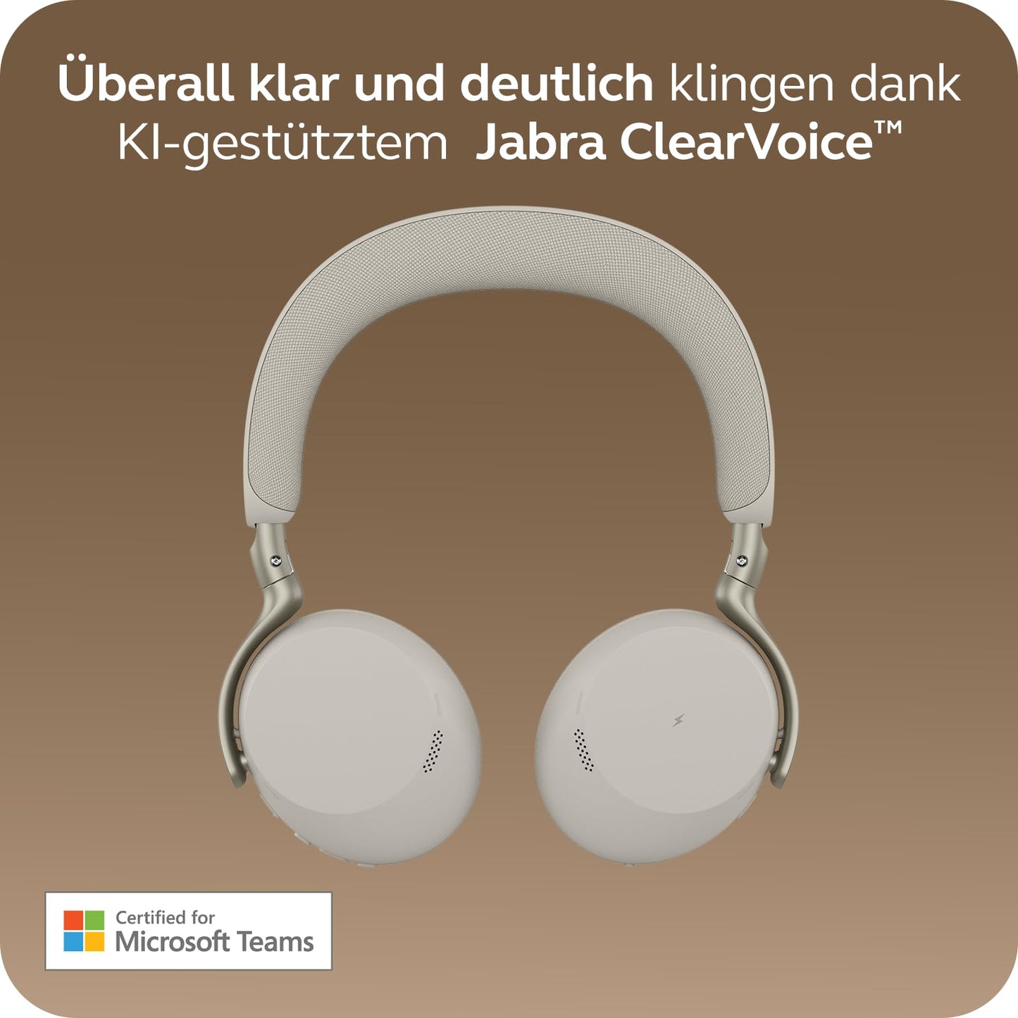Jabra Evolve3 75 on-ear Bluetooth headset wireless with microphone for office, USB-C, AI voice call, advanced active noise cancellation, 22h battery, MS Teams certified, warm gray - 37599-999-898
