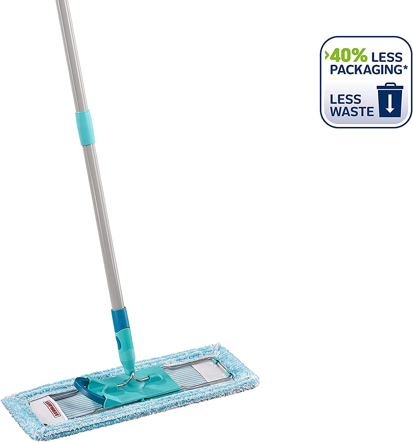 Leifheit back-friendly floor mop Profi XL super Soft, steel handle 146 cm, mop with foot click, mop cover for parquet and cork, 360° swivel joint, click system, environmentally friendly cardboard - 55457